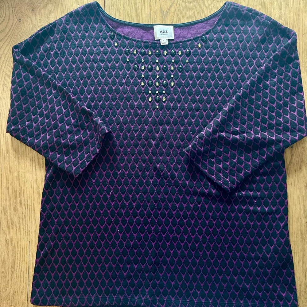 Eci Purple & Black Long Sleeve Top